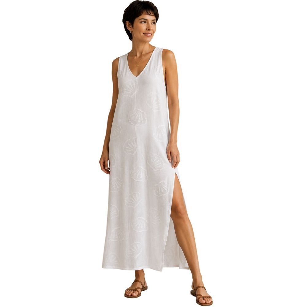 Dotti 1933 Coverup Dress Women Medium White Seashell Embossed Sleeveless Maxi